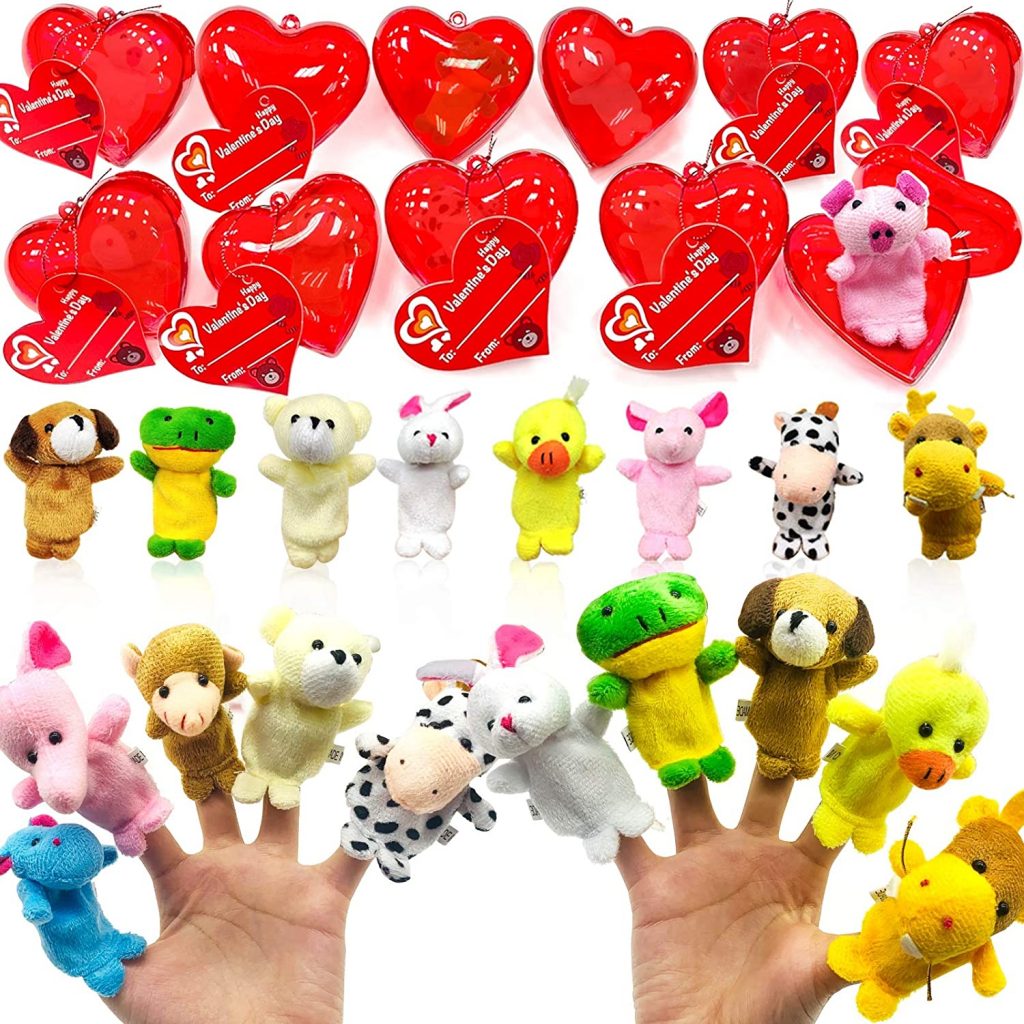 28 Pack Plush Animal Stuffed Toys Filled Valentines Heart 14 Style Animal Toys Finger Puppet Decoration Valentines Cards For Kids Boys Girls