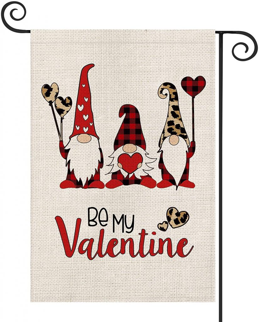 AVOIN Valentine's Day Buffalo Check Plaid Leopard Gnome Love Heart Garden Flag Vertical Double Sized, Be My Valentine Yard Outdoor Decoration 12.5 x 18 Inch