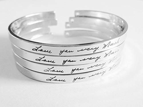 Actual Handwriting cuff bracelet Custom handwritten bracelet Personal engraved signature cuff Keepsake Gift silve valentine day for mom