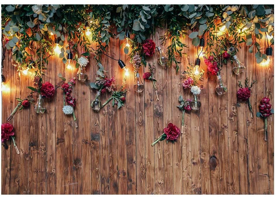 Funnytree Valentine's Day Backdrop for Photography Rustic Wood Floor Party Background Roses Flowers Wedding Bridal Shower Floral Decorations Portrait