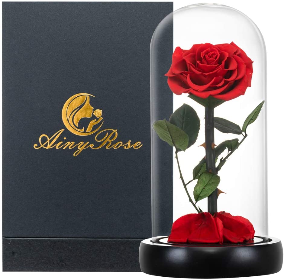 Glass Rose -Preserved Real Rose in Glass Dome Gift Eternal Flower,Beautiful Creative Gift for Valentine's Day Mother's Day Christmas Anniversary Birthday