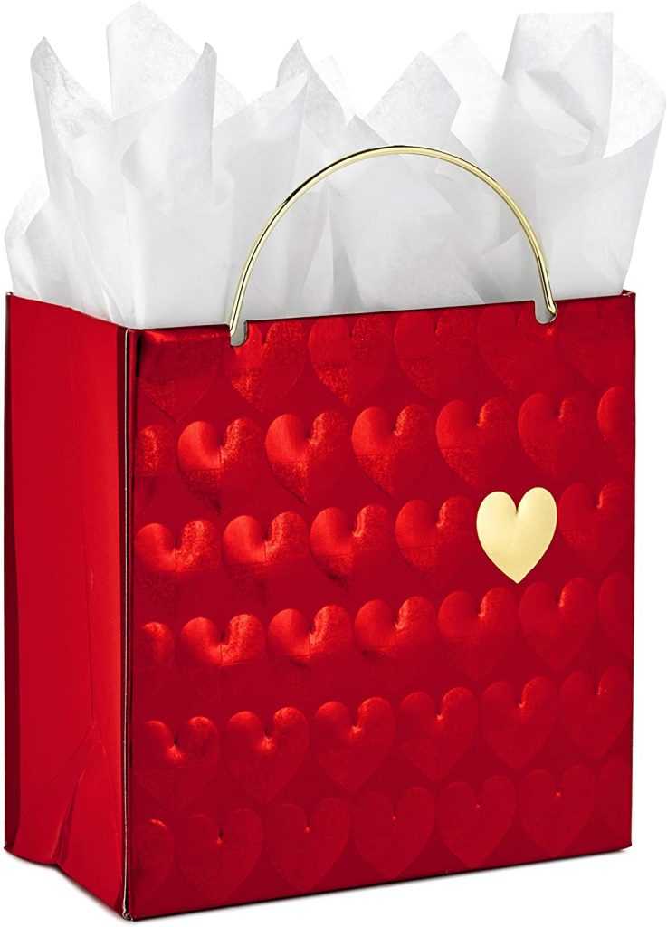 Hallmark Signature 6 inches Small Valentine's Day Gift Bag with Tissue Paper (Red Hearts, Gold Handle)