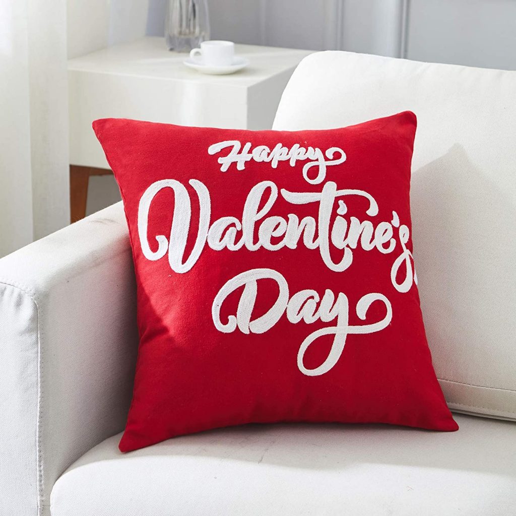 Happy Valentines Day Decorations Throw Pillow Case Cushion Cover 18x18 Inch Chain Embroidery Letters Pattern Gifts for Valentines Day