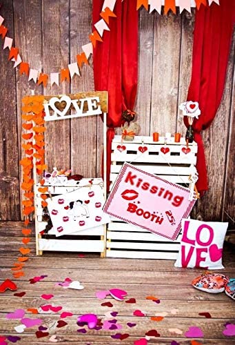 OFILA Valentine's Day Backdrop 5x7ft Rustic Valentine's Day Photography Background Flowers Photo Kids Valentine's Day Photobooth Wooden Wall Background