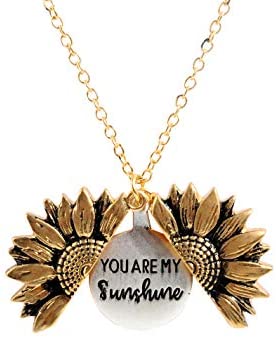 Sloong You Are My Sunshine Engraved Necklace Inspirational Sunflower Locket Necklace Jewelry for Women girlfriend