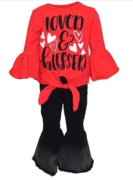 Unique Baby Girls Loved and Blessed Valentines Day Jeans Outfit