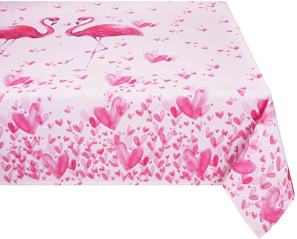 Valentine's Day Tablecloth, Pink Love Heart Table Cloth, Flamingo Tablecloths, Waterproof Tablecloth Rectangle for Valentine's Wedding Dinner Party