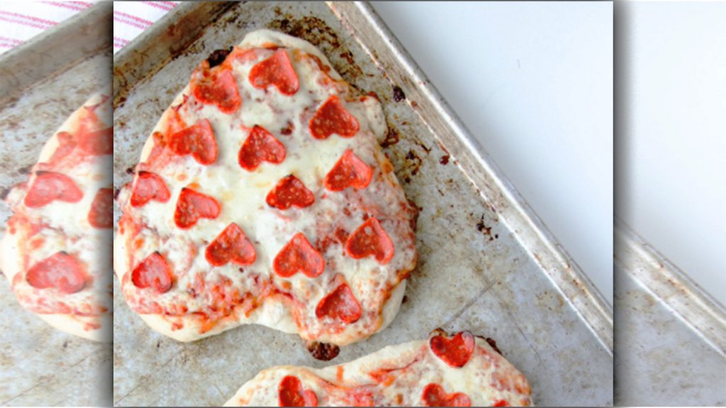 valentine day pizza with put for backing