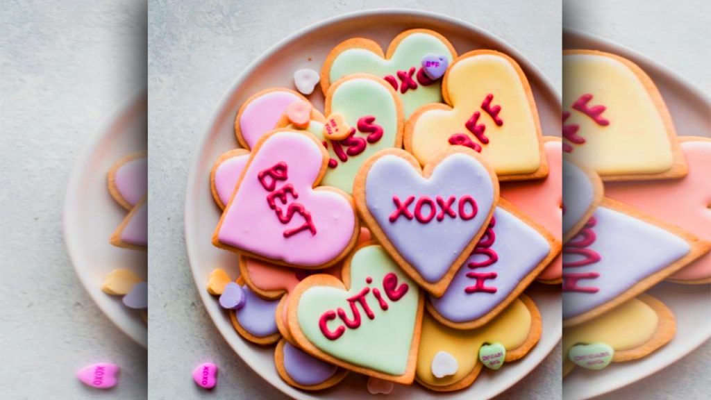 valentine day sugar cookies in plate