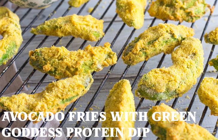 St. Patrick's Day Appetizer Ideas of Avocado fries with green goddess protein dip