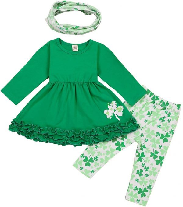 Toddler Baby Girls St. Patricks Day Outfits Ruffle Long Sleeve Top Dress 2021