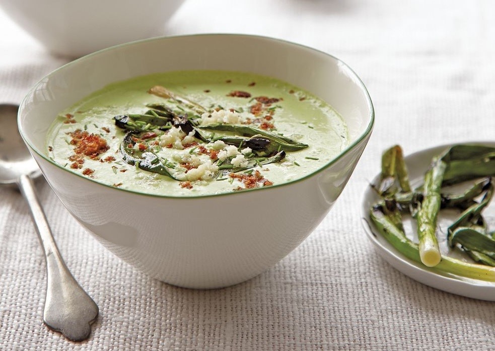 Spinach, Yogurt Soup with Grilled Scallions & Chive Delicious Spring Equinox Food Ideas 2021