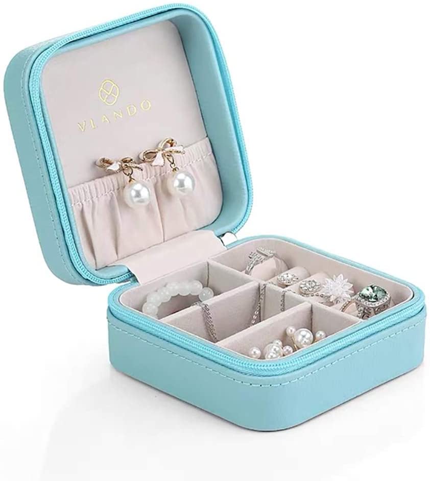Vlando Small Travel Jewelry Box Organizer Display Case for Girls