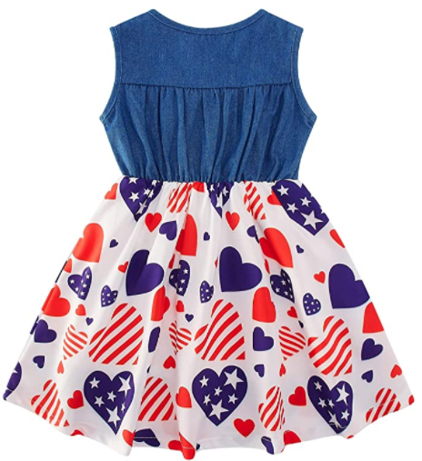 Girls Princess Dresses Sleeveless Denim Tops Sundress Floral Print memorial day gifts