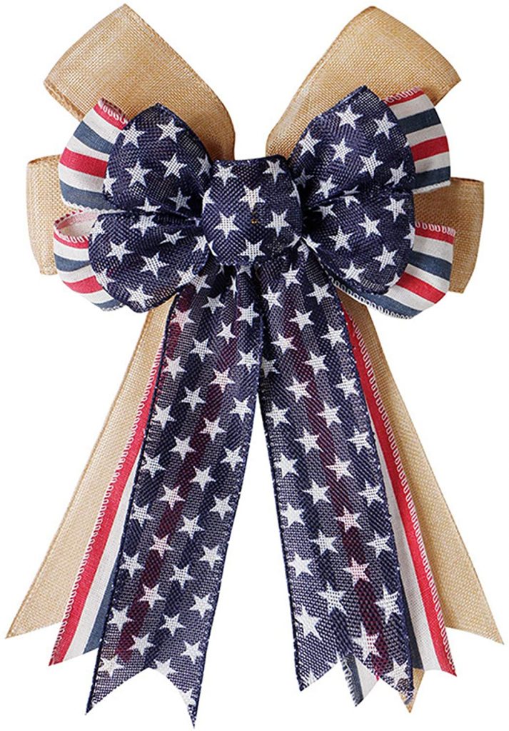 Patriotic Wreath Bow Burlap American Stripes Stars memorial day gifts