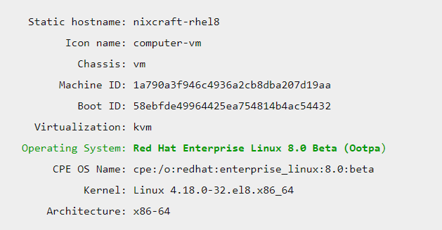 output of hostnamectl command