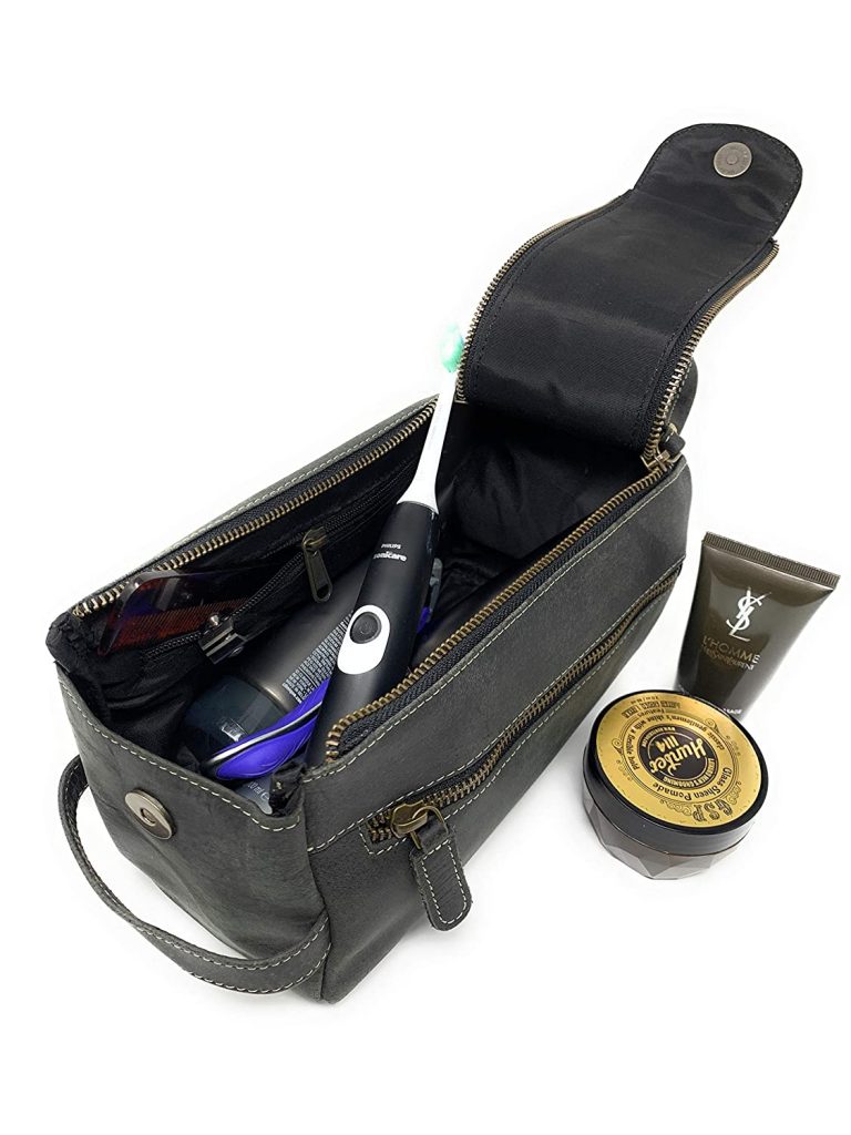 Leather Unisex Toiletry Bag Travel Dopp Kit
